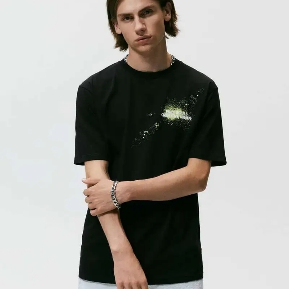 Zara Men COMBINATION PRINT T-SHIRT free souls creative minds size medium